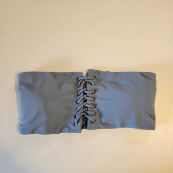 Pilyq Anthropologie Sky Blue Lace Up Bandeau Bikini Top D Cup Swim Swimsuit New - Picture 3 of 7